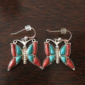 Turquoise and Coral Butterfly Earrings